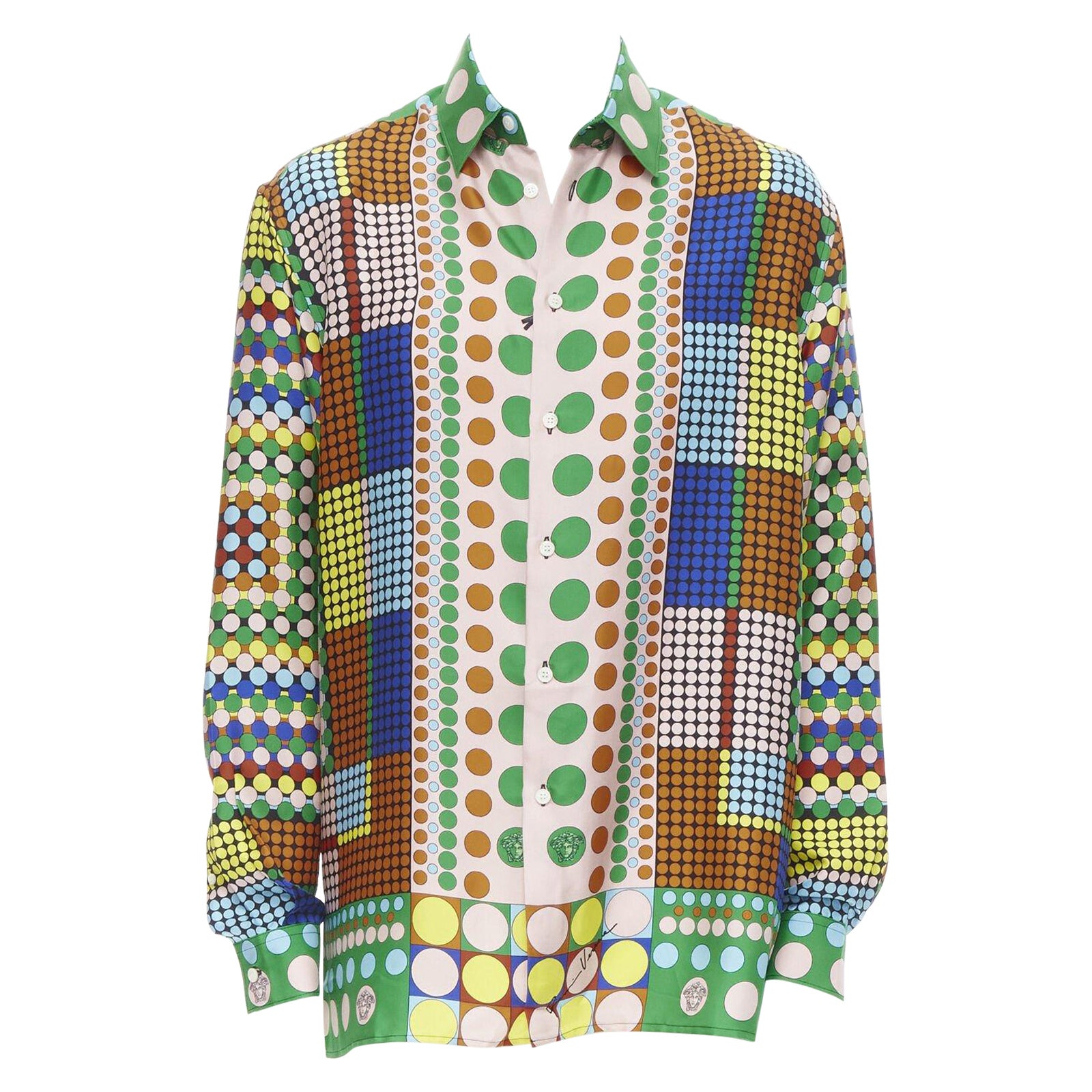 VERSACE 2021 Runway Tresor De La Mer Pop Dot 100% silk Medusa shirt EU41 XL