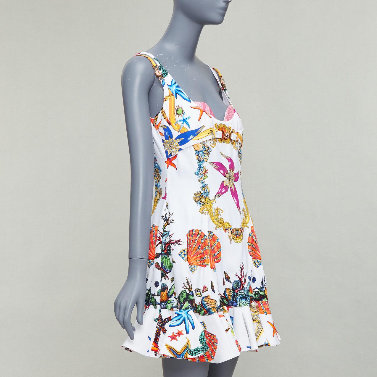 White VERSACE 2021 Runway Tresor De La Mer white starfish corset flounce dress IT40 L For Sale