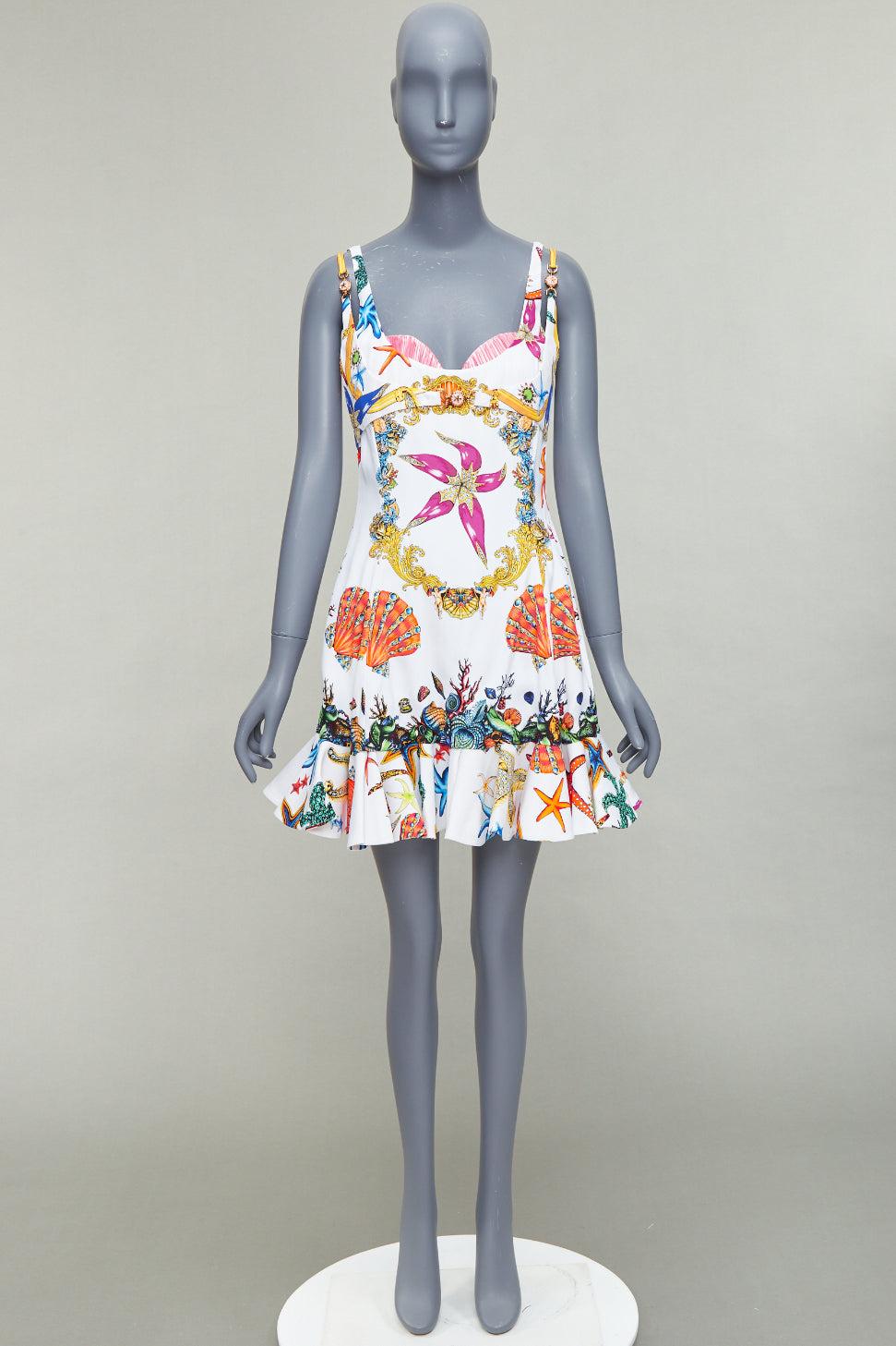 VERSACE 2021 Runway Tresor De La Mer white starfish corset flounce dress IT40 L For Sale 4