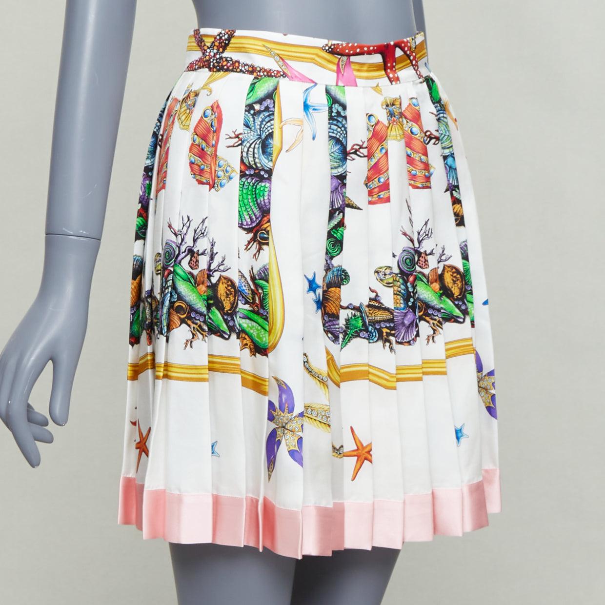 Beige VERSACE 2021 Tresor De La Mer 100% silk starfish pleated skirt IT38 XS For Sale