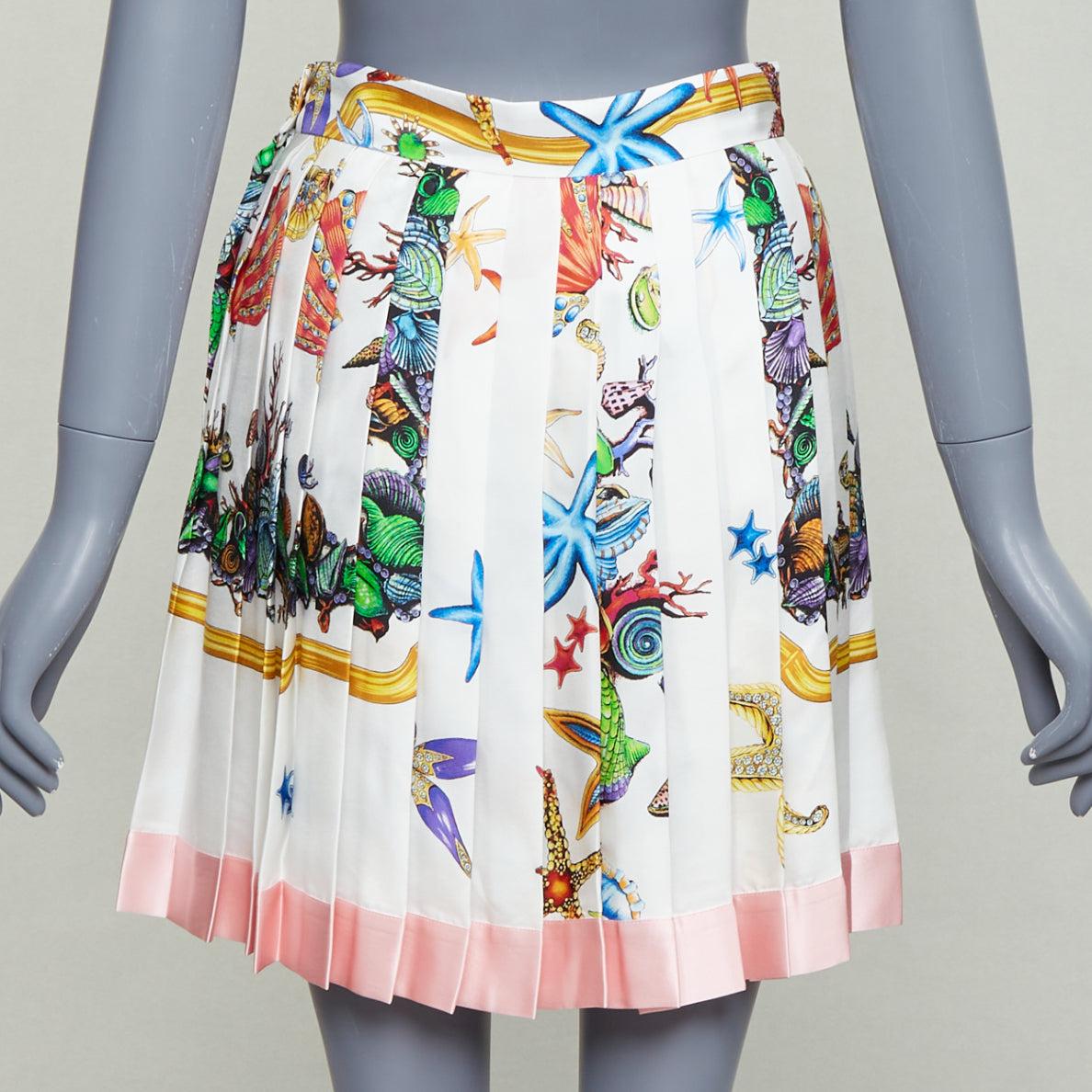 Women's VERSACE 2021 Tresor De La Mer 100% silk starfish pleated skirt IT38 XS For Sale