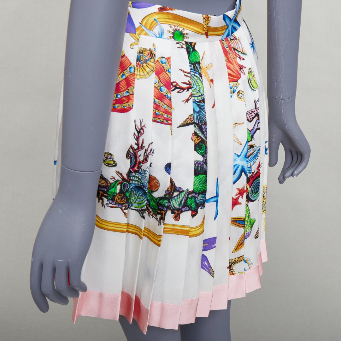 VERSACE 2021 Tresor De La Mer 100% silk starfish pleated skirt IT38 XS For Sale 2