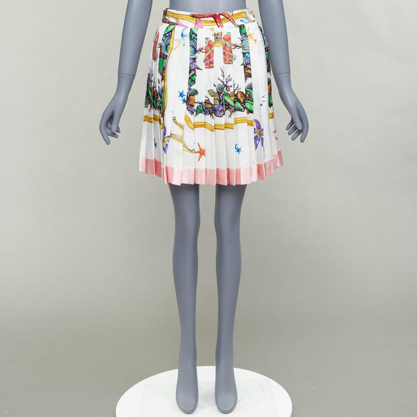 VERSACE 2021 Tresor De La Mer 100% silk starfish pleated skirt IT38 XS For Sale 4