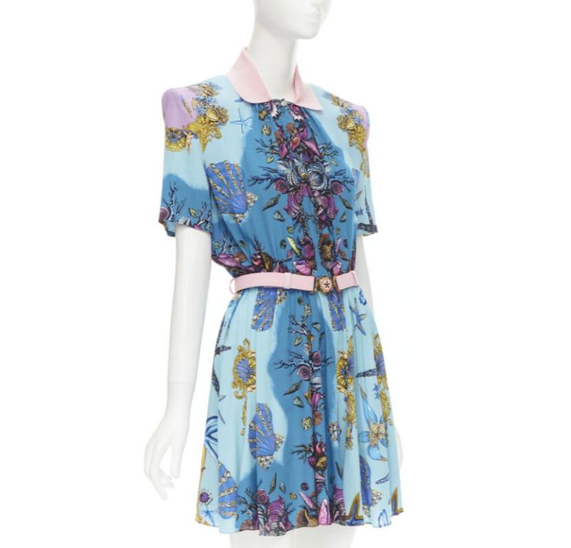 Blue VERSACE 2021 Tresor De La Mer blue print starfish belt dress IT42 M