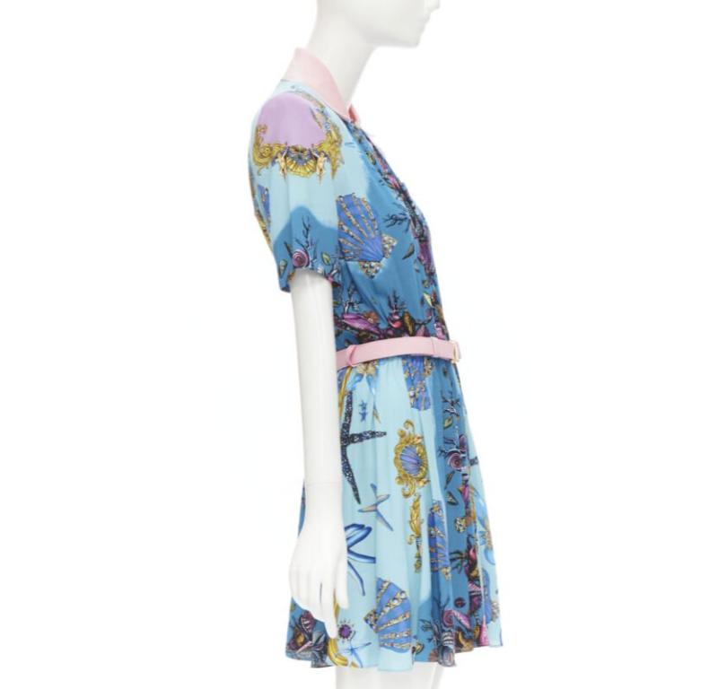 VERSACE 2021 Tresor De La Mer blue print starfish belt dress IT42 M In Excellent Condition In Hong Kong, NT