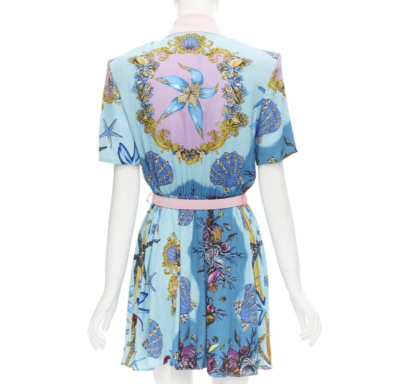 Women's VERSACE 2021 Tresor De La Mer blue print starfish belt dress IT42 M