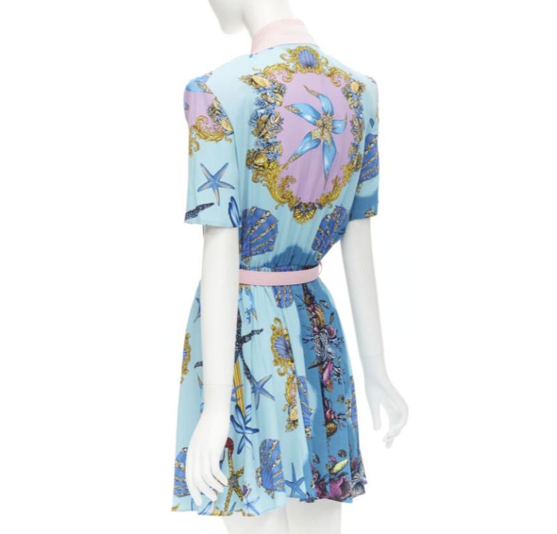 VERSACE 2021 Tresor De La Mer blue print starfish belt dress IT42 M 1