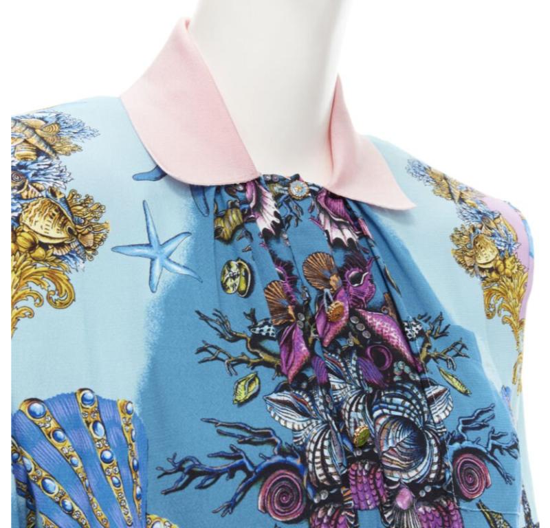VERSACE 2021 Tresor De La Mer blue print starfish belt dress IT42 M 2