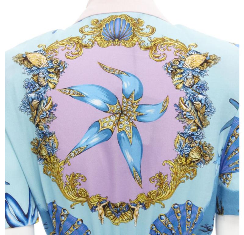 VERSACE 2021 Tresor De La Mer blue print starfish belt dress IT42 M 3