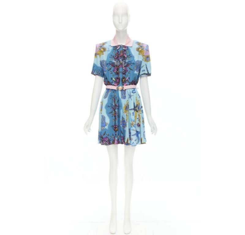 VERSACE 2021 Tresor De La Mer blue print starfish belt dress IT42 M 4