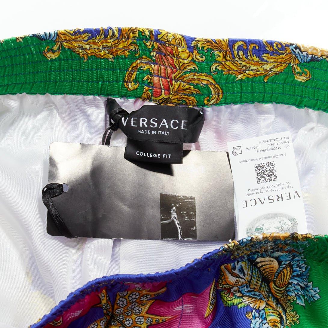 VERSACE 2021 Tresor De La Mer blue seashell print 100% silk shorts IT46 S For Sale 4
