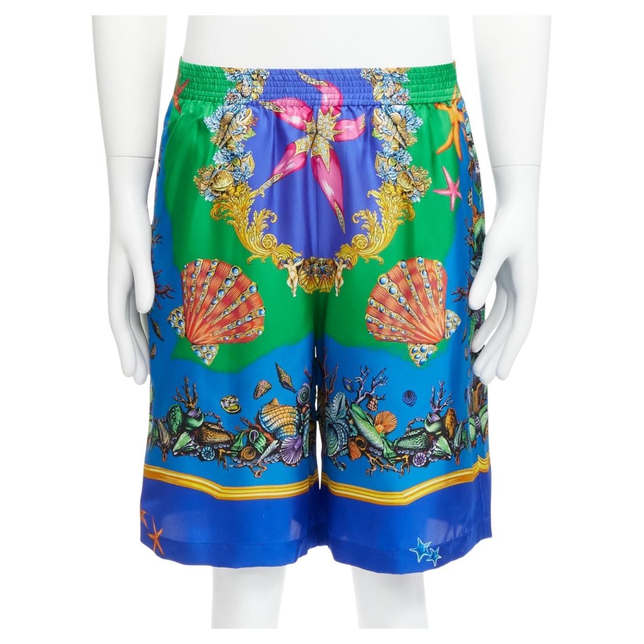 VERSACE 2021 Tresor De La Mer blue seashell print 100% silk shorts IT48 M