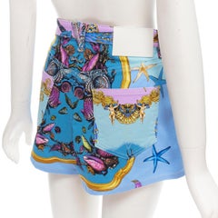 VERSACE 2021 Tresor De La Mer blue starfish print high waist denim shorts 28"