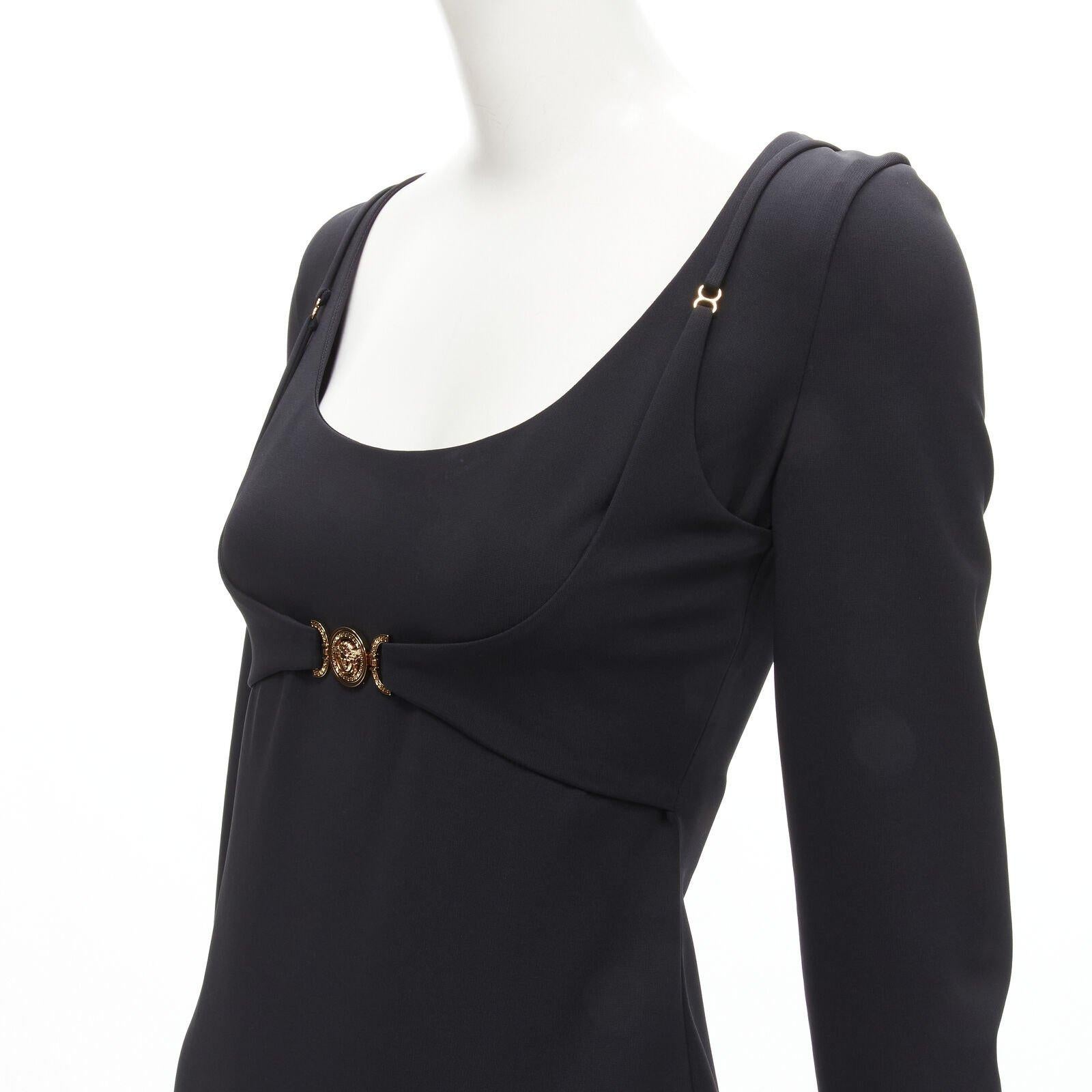 Black VERSACE 2021 Tresor De La Mer gold Medusa bustier harness dress IT40 S For Sale