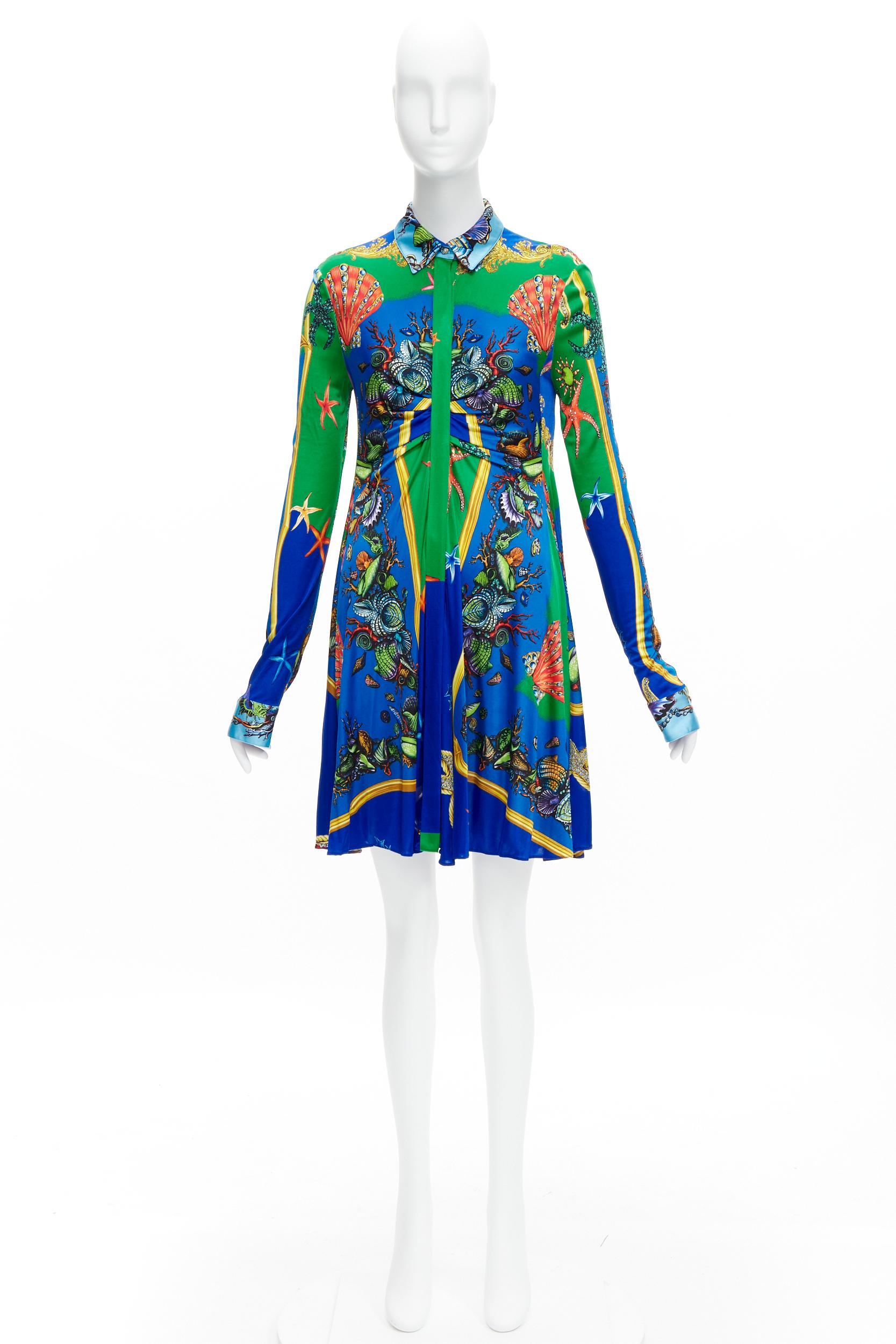 VERSACE 2021 Tresor De La Mer green blue starfish print casual dress IT44 L For Sale 5