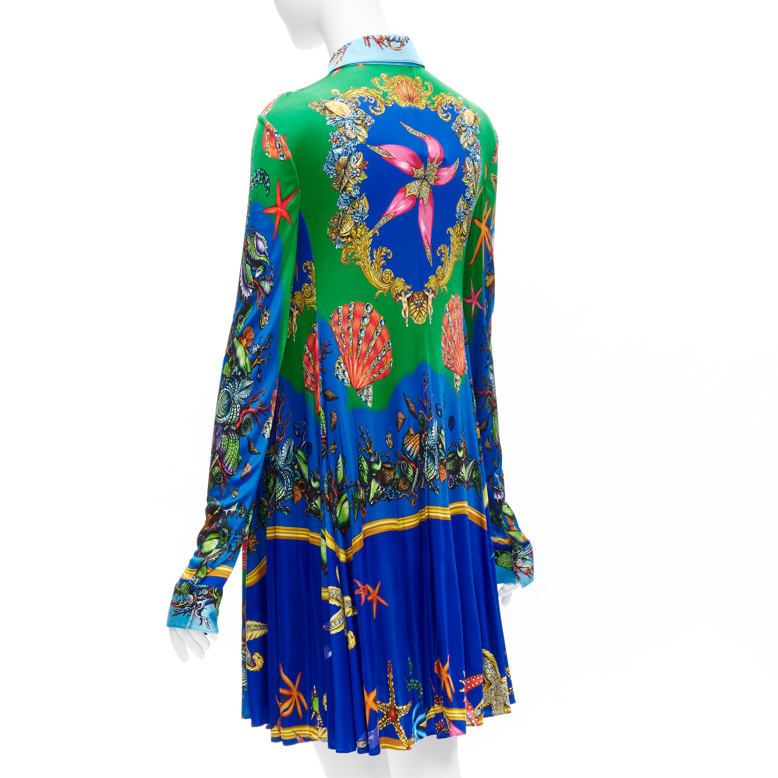 VERSACE 2021 Tresor De La Mer green blue starfish print casual dress IT44 L For Sale 1
