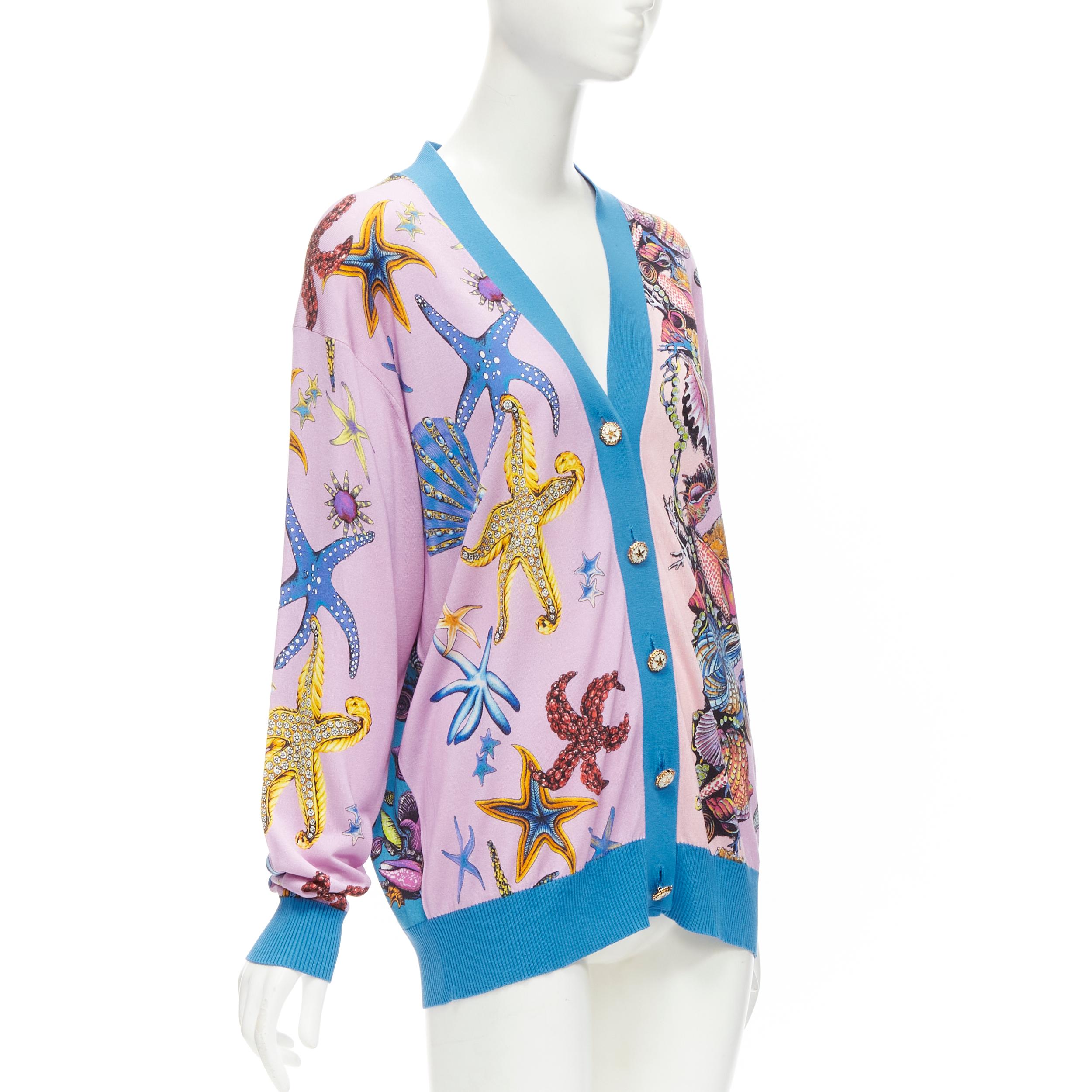 VERSACE 2021 Tresor De La Mer pink starfish knit cardigan top IT40 S In New Condition For Sale In Hong Kong, NT