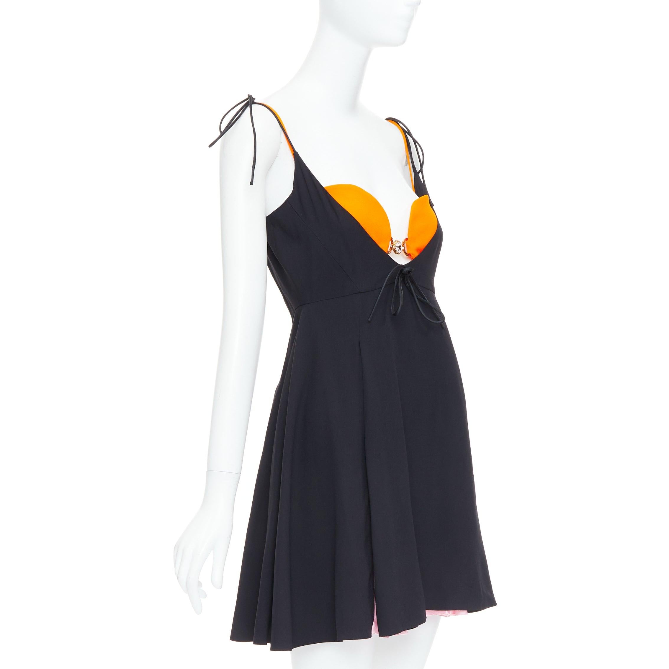 Black VERSACE 2021 Tresor de la Mer Runway black layered bra U neck dress IT38 XS For Sale