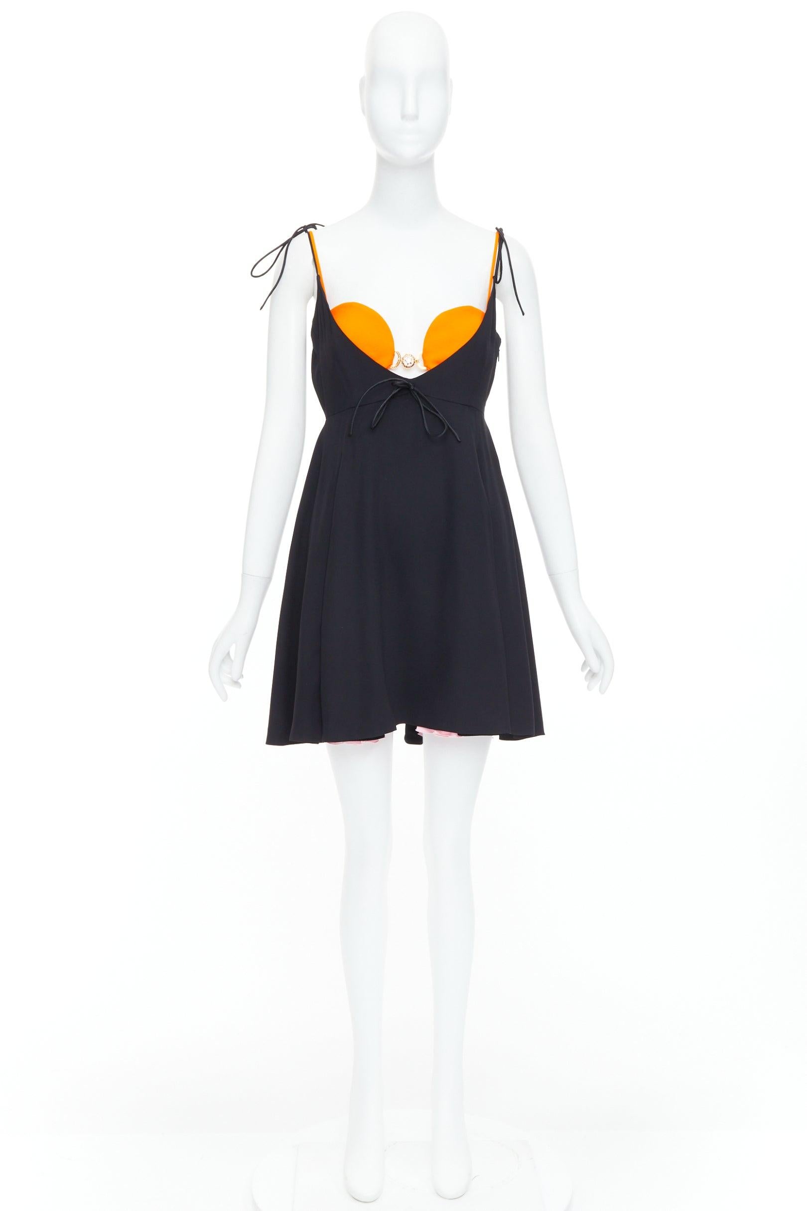 VERSACE 2021 Tresor de la Mer Runway black layered bra U neck dress IT38 XS For Sale 4