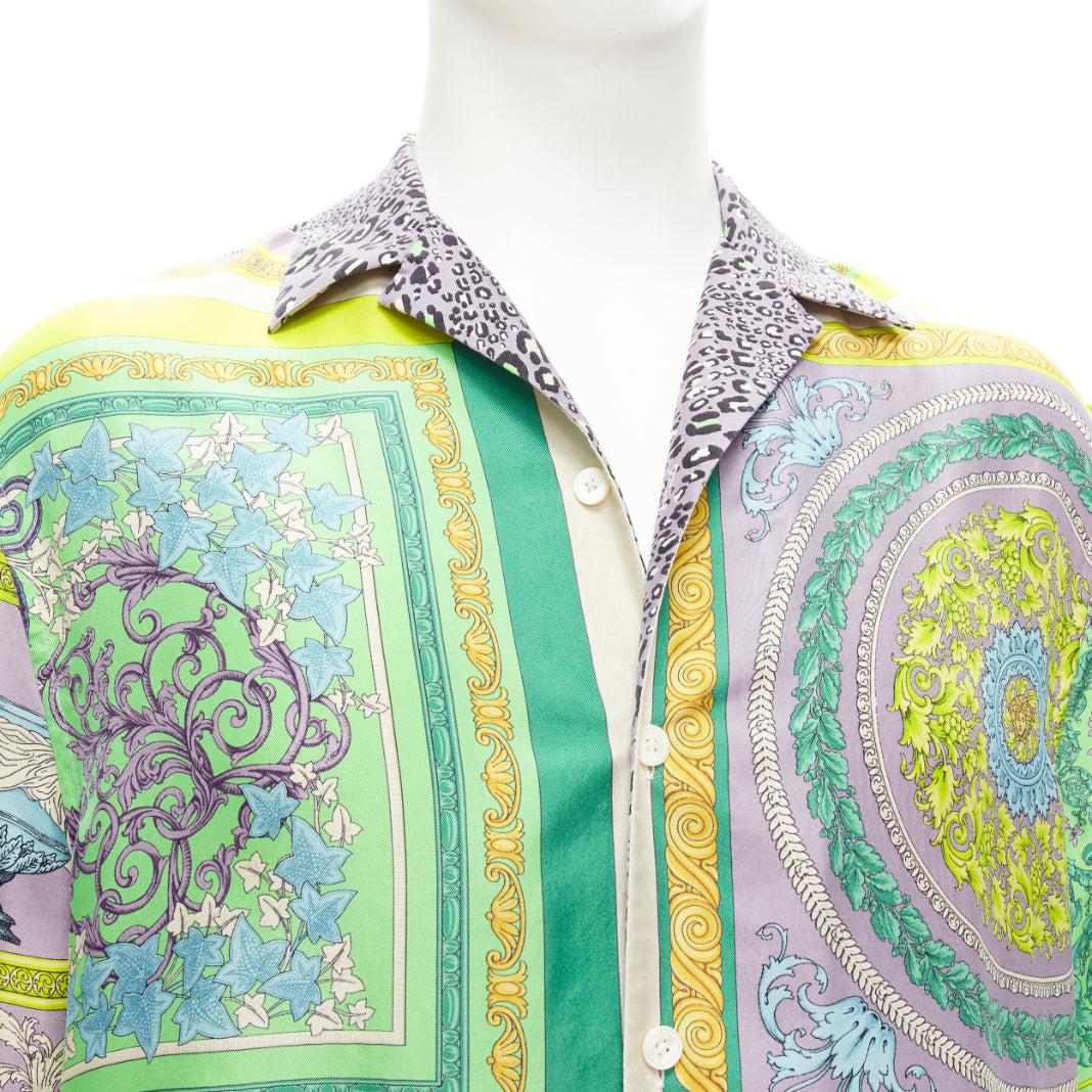 VERSACE 2022 100% silk Barocco Mosaic green purple baroque leopard shirt EU39 M 2