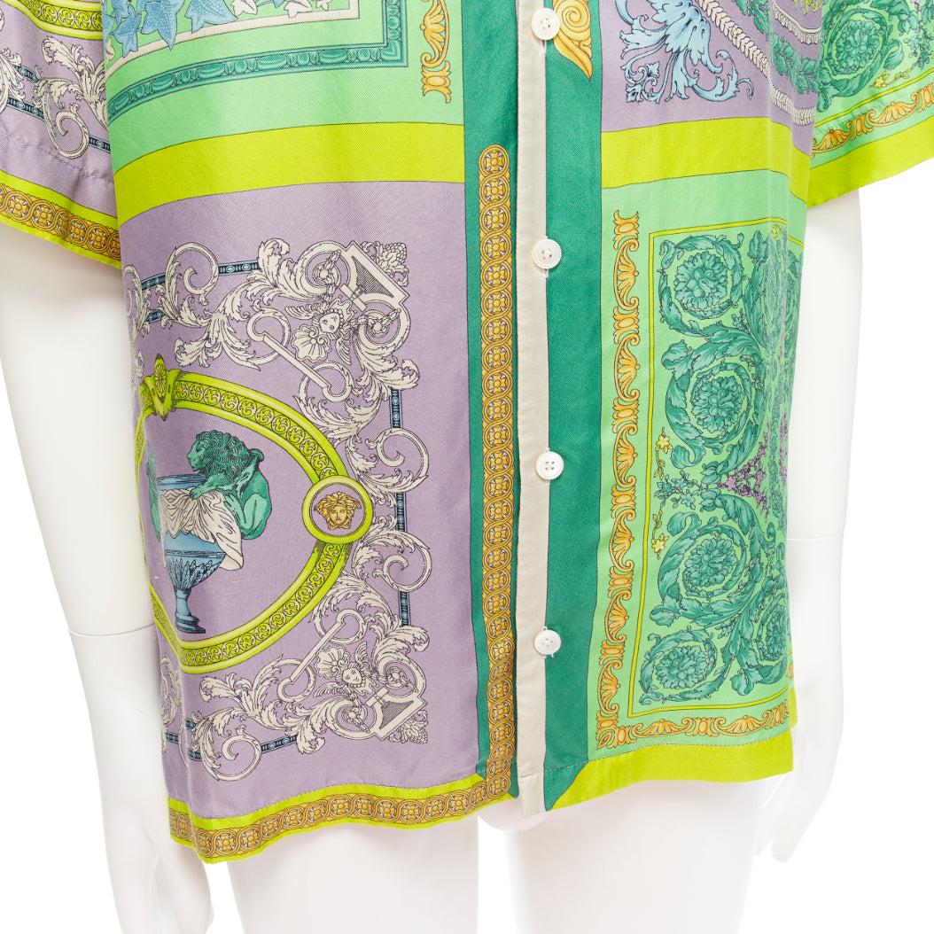 VERSACE 2022 100% silk Barocco Mosaic green purple baroque leopard shirt EU39 M 3