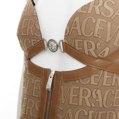 VERSACE 2023 brown jacquard 90s logo Medusa strap bondage dress IT38 XS