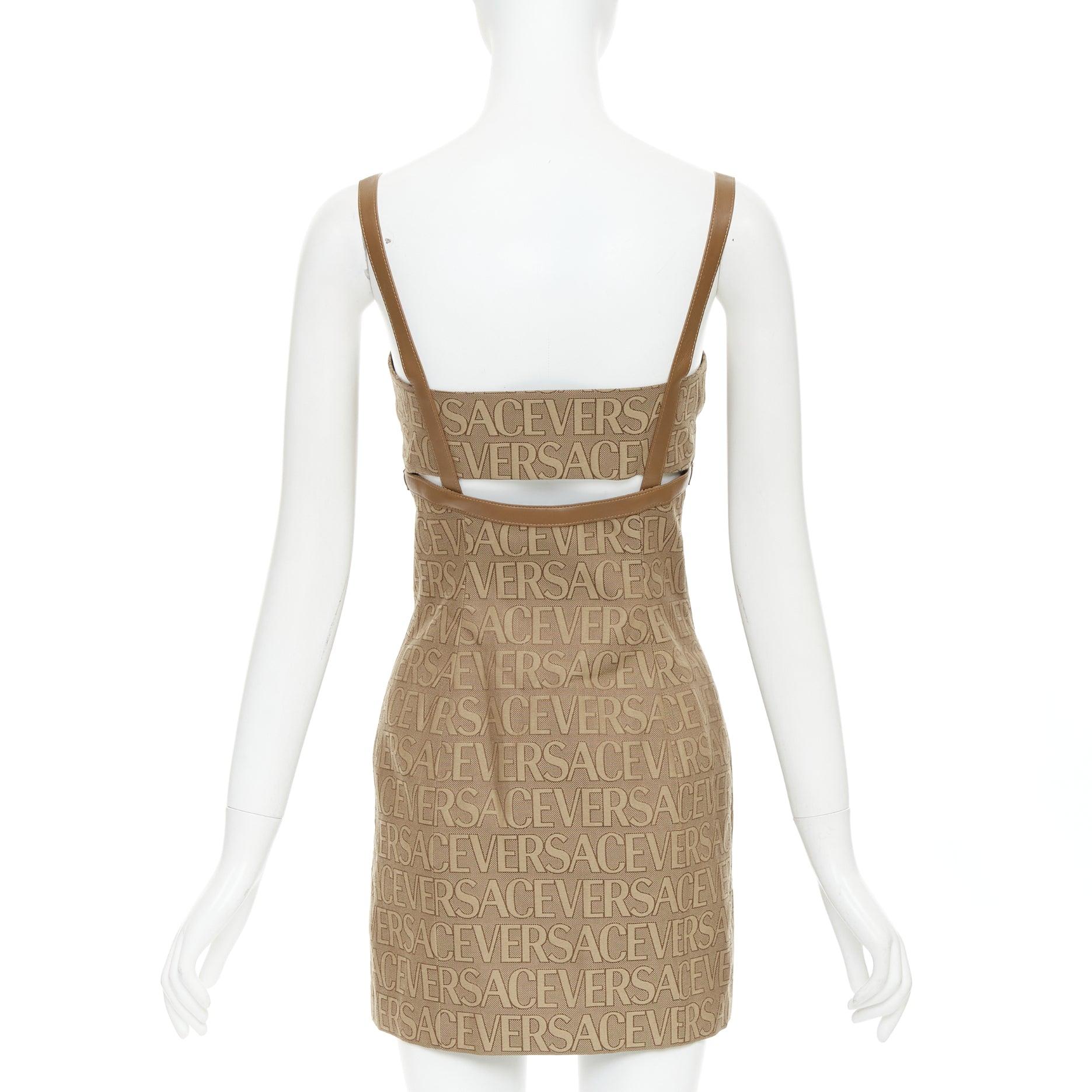 VERSACE 2023 marron jacquard 90s logo Medusa robe bondage IT38 XS Pour femmes en vente