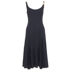 VERSACE 2023 Medusa 95 black viscose silk trim cocktail midi dress IT40 S