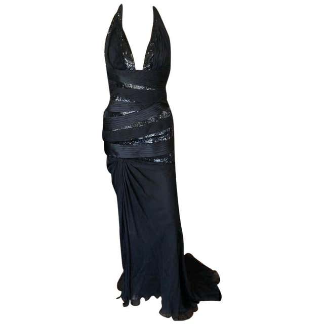 Iconic Museum-worthy GIANNI VERSACE Atelier Long Black Dress For Sale ...