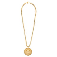 Used NEW VERSACE 24K GOLD PLATED MEDUSA MEDALLION CHAIN Necklace