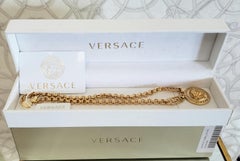 VERSACE 24K GOLD PLATED CHAIN GREEK KEY CRYSTALL MEDUSA Necklace