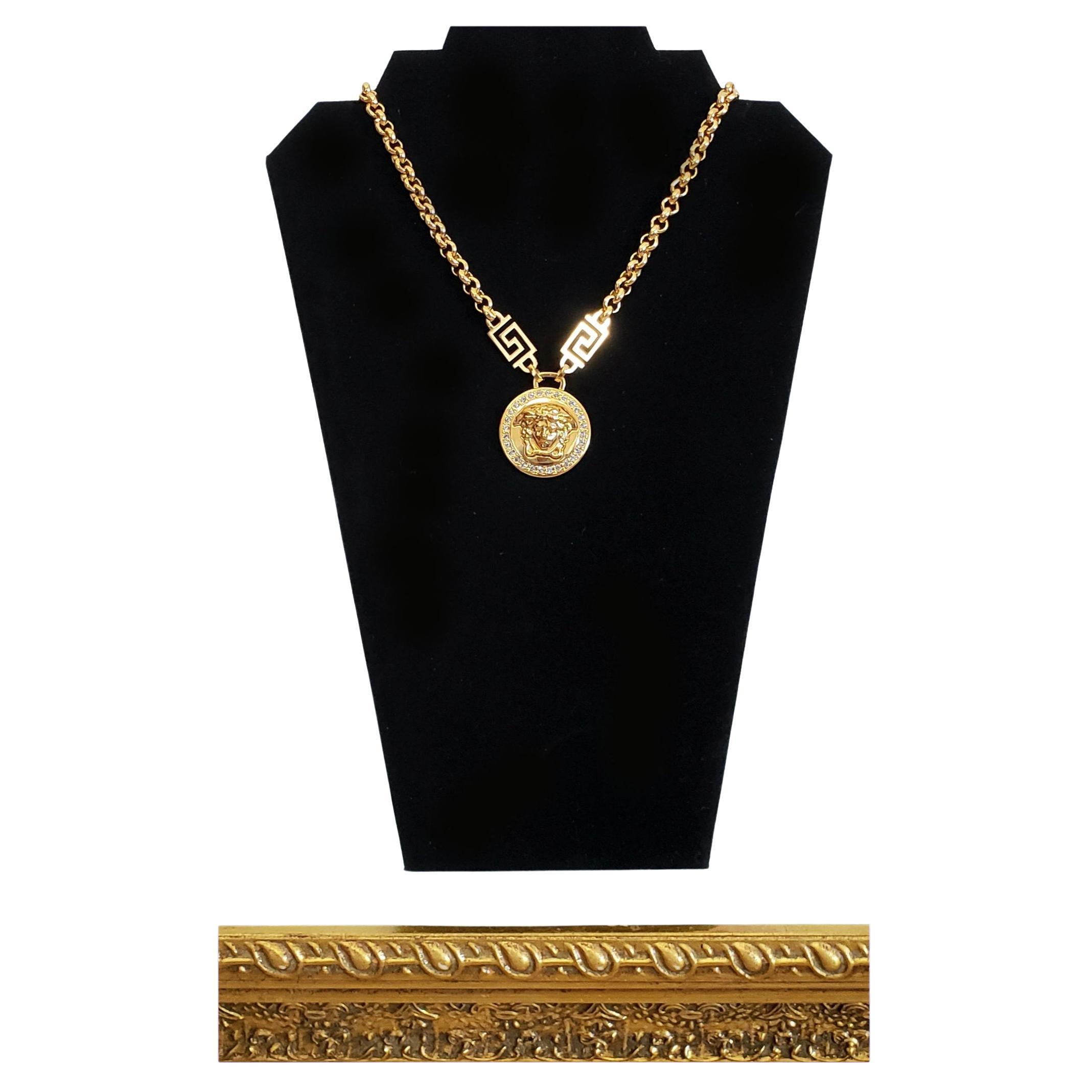 VERSACE 24K GOLD PLATED CHAIN GREEK KEY CRYSTALL MEDUSA Necklace