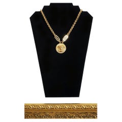 VERSACE 24K GOLD PLATED CHAIN GREEK KEY CRYSTALL MEDUSA Necklace