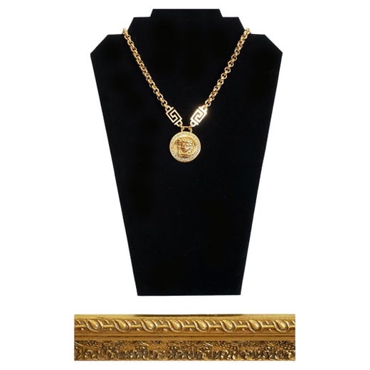 VERSACE 24K GOLD PLATED CHAIN GREEK KEY CRYSTALL MEDUSA Necklace For Sale  at 1stDibs