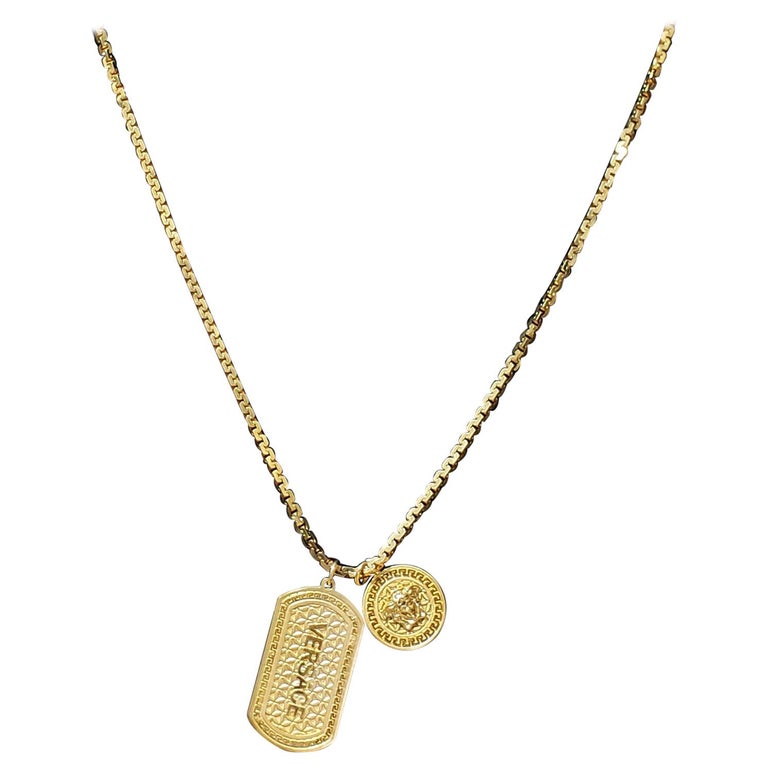 Versace Medusa Dog-Tag Chain Necklace - Gold