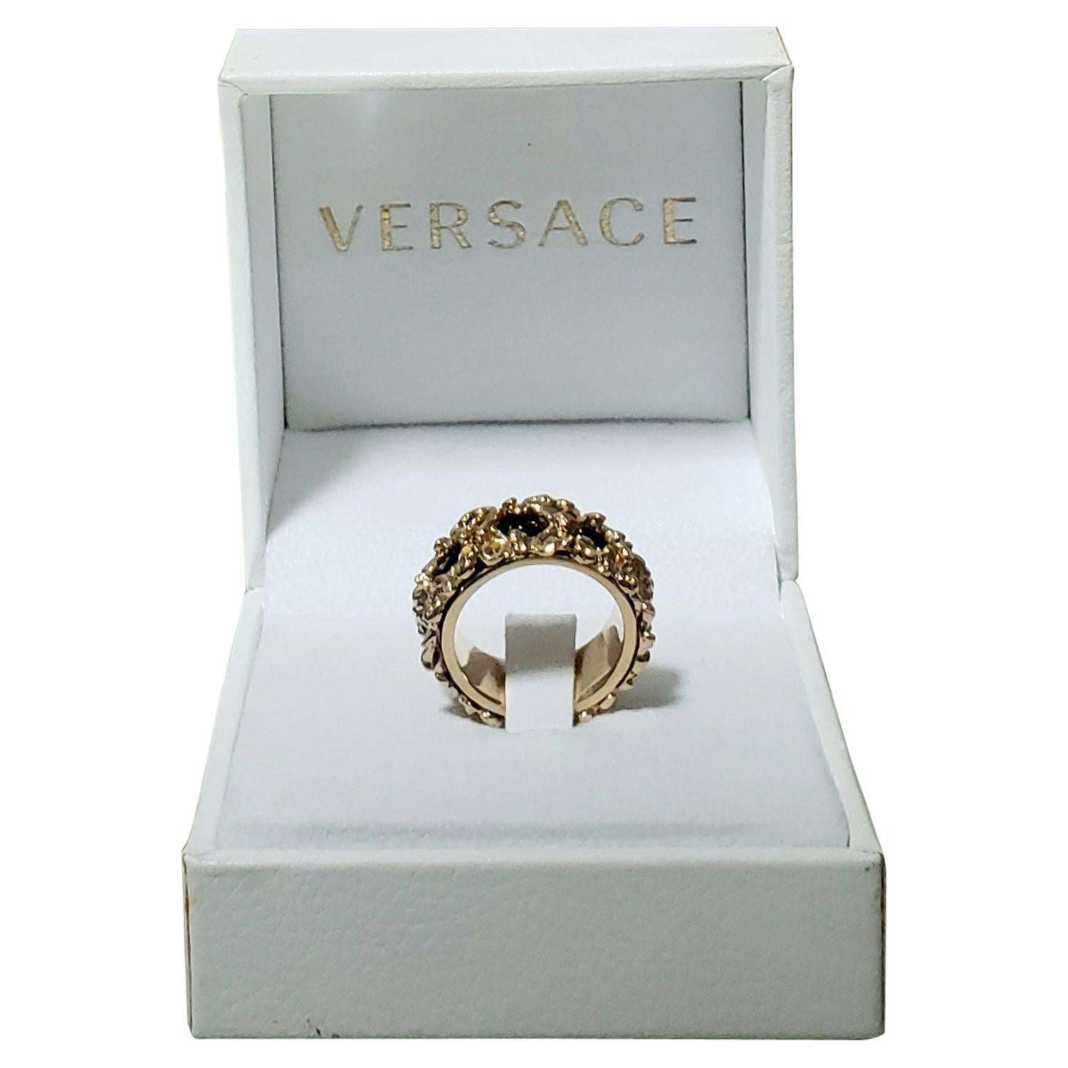 NEW VERSACE ALL OVER CRYSTAL GOLD PLATED MEDUSA RING Size 7; 7.5 