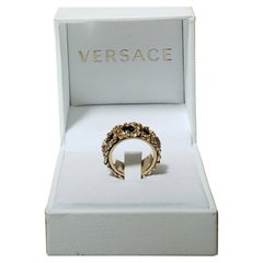 VERSACE 24K GOLD PLATED MEDUSA RING w /BLACK INSERTS Größe 10