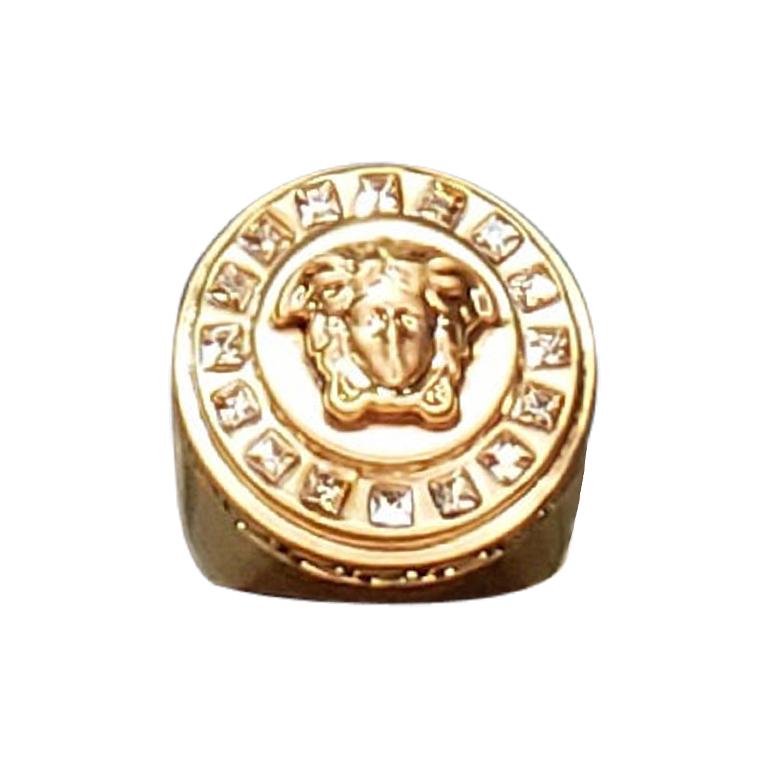 VERSACE 24K BRUSHED GOLD PLATED MEDUSA CRYSTAL RING size 6 at 1stDibs | fake  versace ring, fake medusa, versace ring sizes