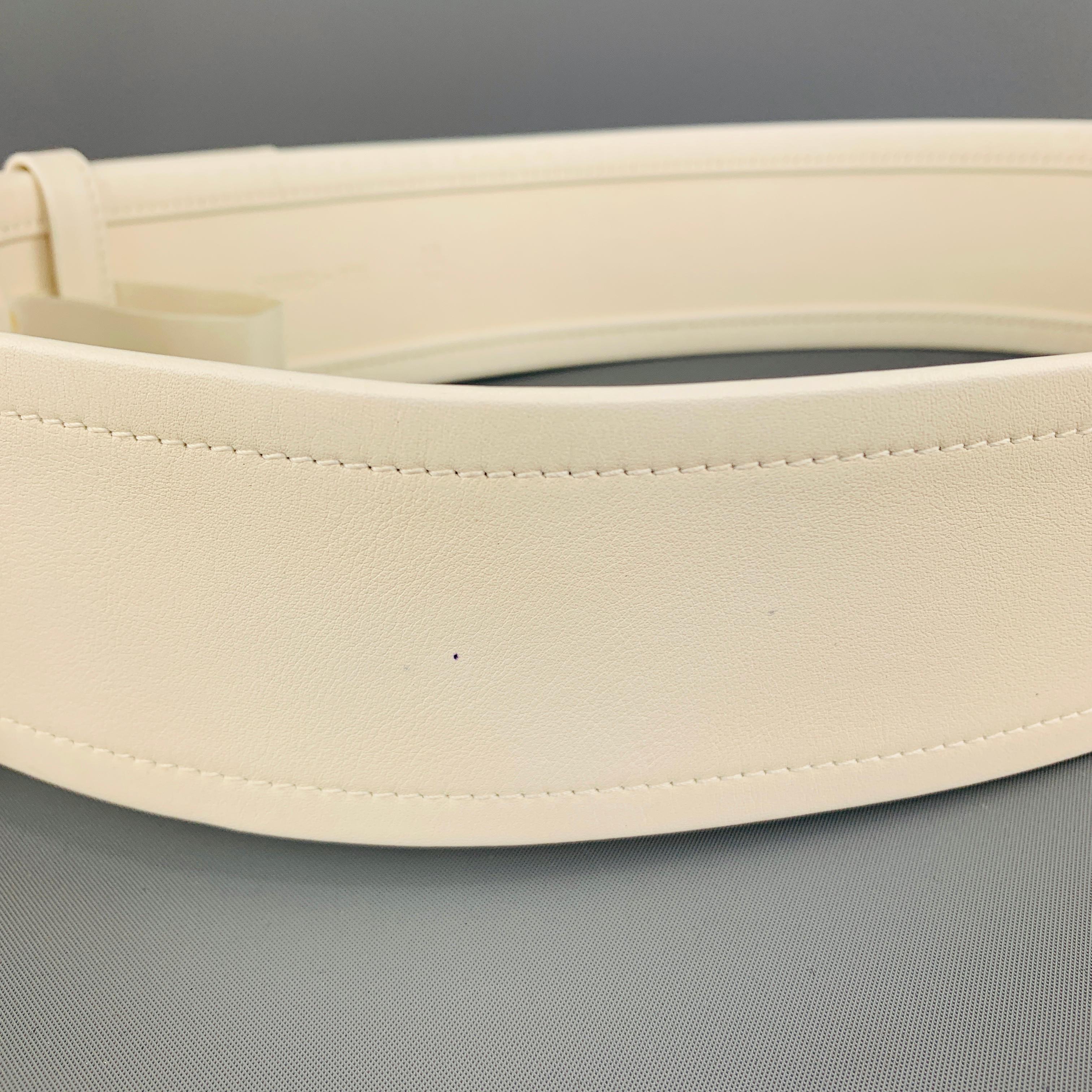 VERSACE 34 Cream Leather Gold Tone Enamel Square Buckle Belt In Good Condition In San Francisco, CA