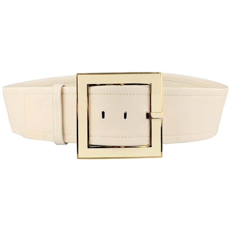VERSACE 34 Cream Leather Gold Tone Enamel Square Buckle Belt at 1stDibs ...