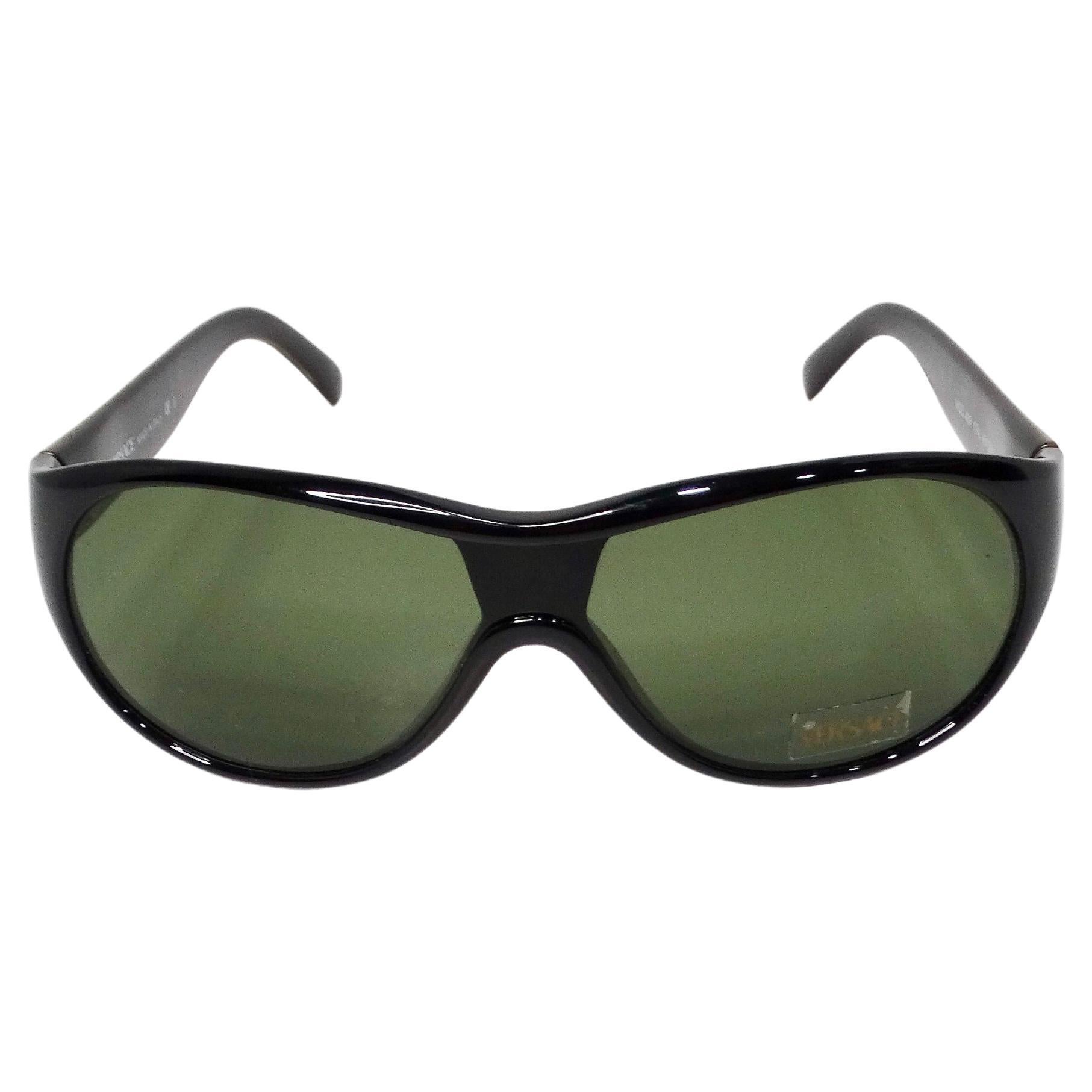 Versace 439 Aviator Black & Green Sunglasses With Gold Greca Detailing For Sale