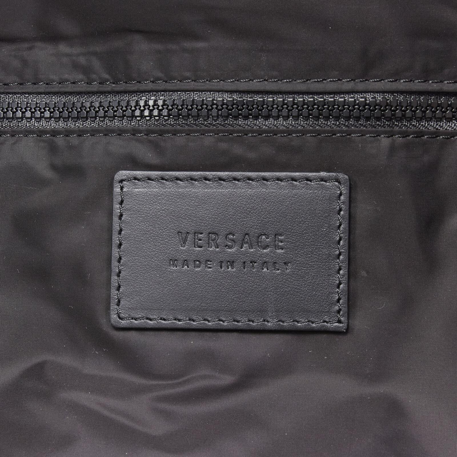 VERSACE 90's Box Logo navy blue nylon Greca strap backpack For Sale 5