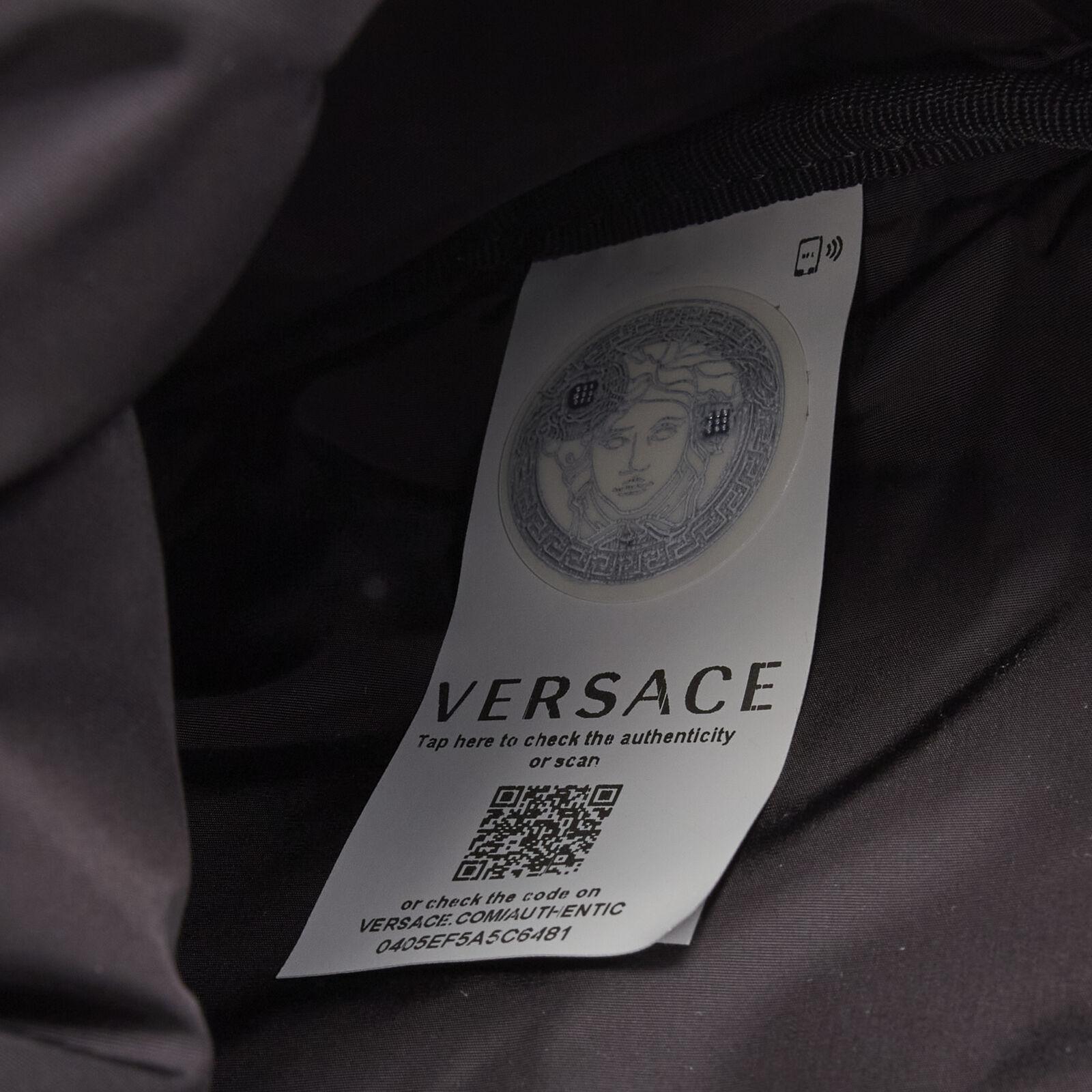 VERSACE 90's Box Logo navy blue nylon Greca strap backpack For Sale 6