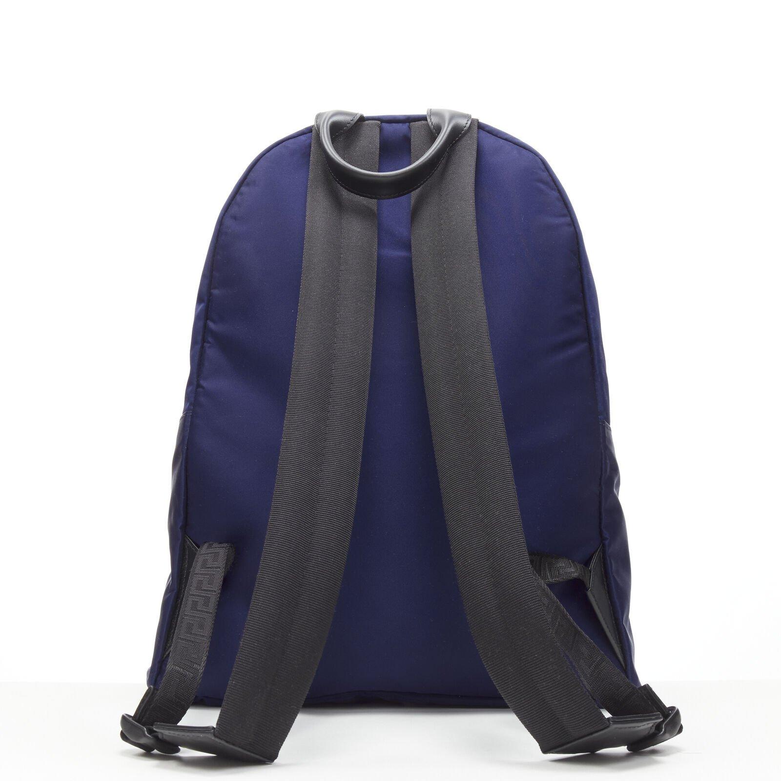 VERSACE 90's Box Logo navy blue nylon Greca strap backpack For Sale 1