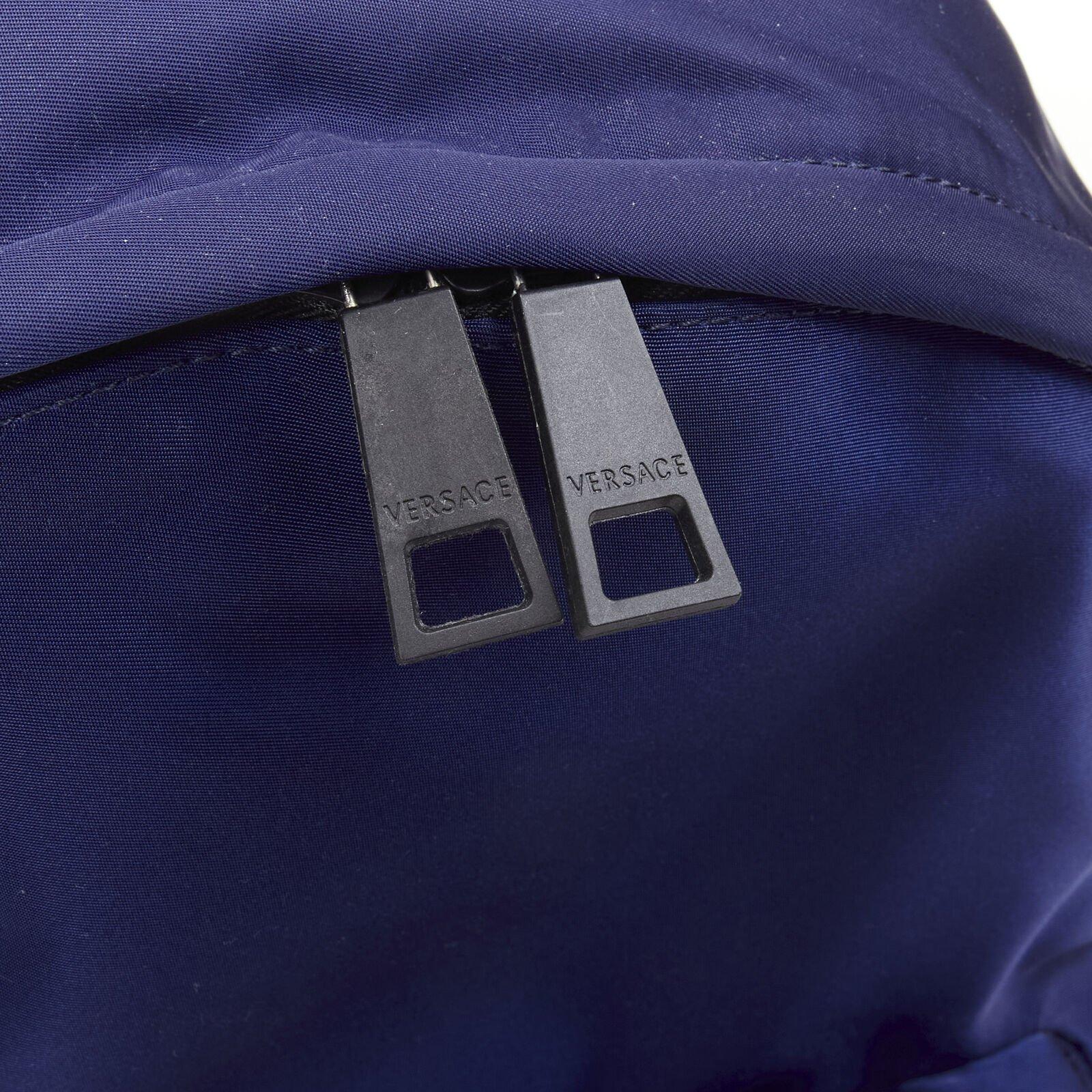 VERSACE 90's Box Logo navy blue nylon Greca strap backpack For Sale 4