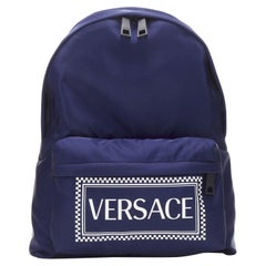 VERSACE 90's Box Logo navy blue nylon Greca strap backpack