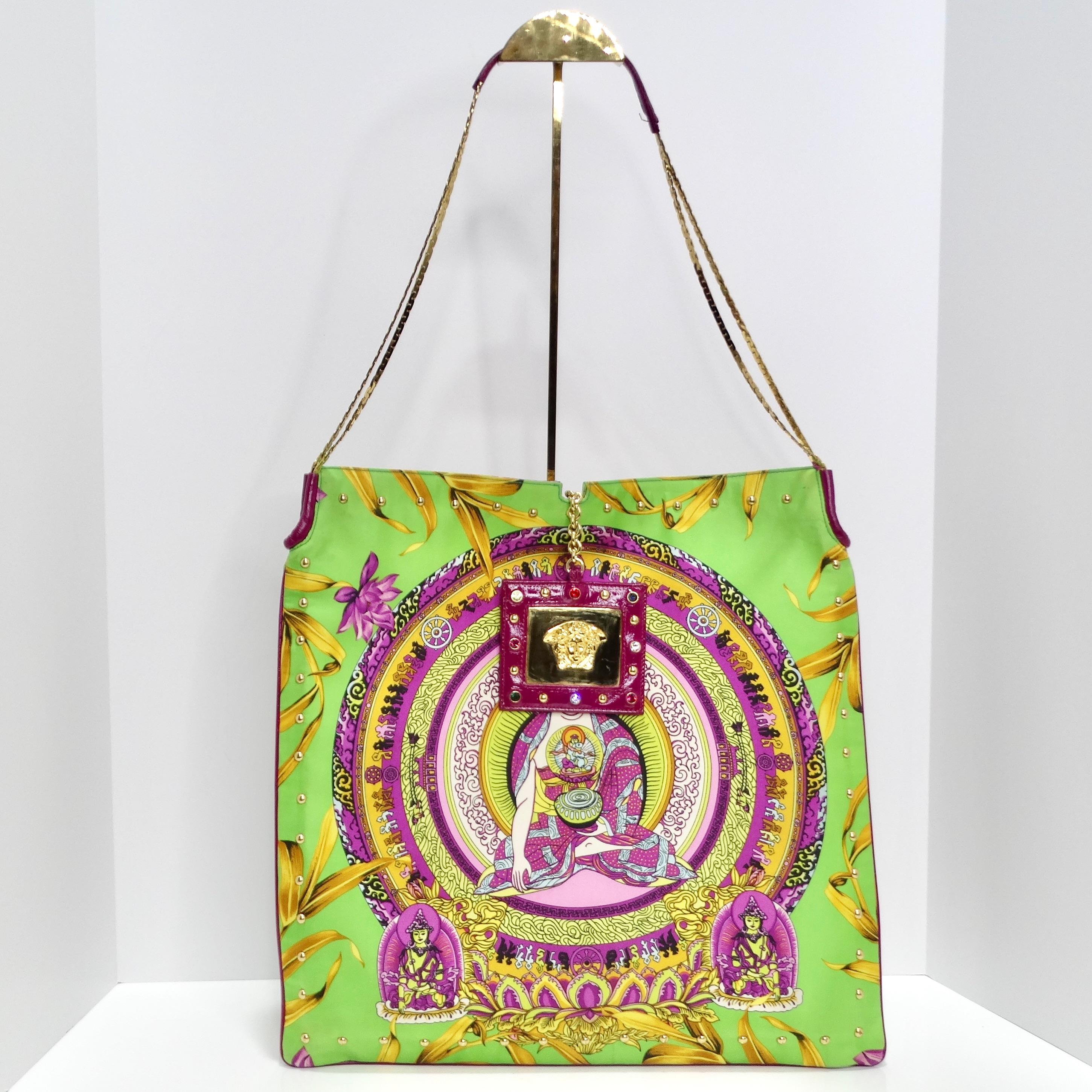 Women's or Men's Versace 90s Buddha Print Flat Tote Bag For Sale