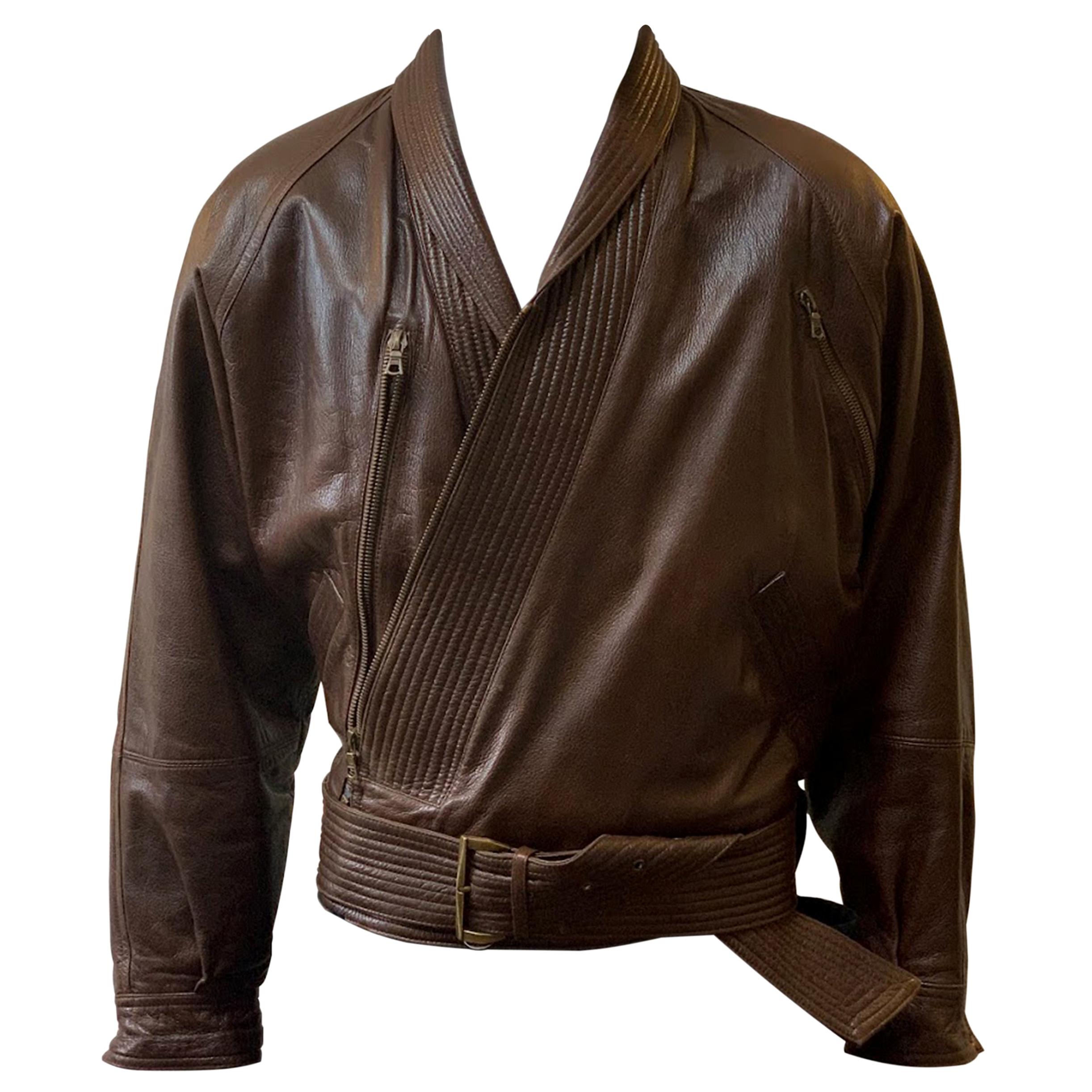 Versace 90s Kimono Wrap Belt Leather Jacket
