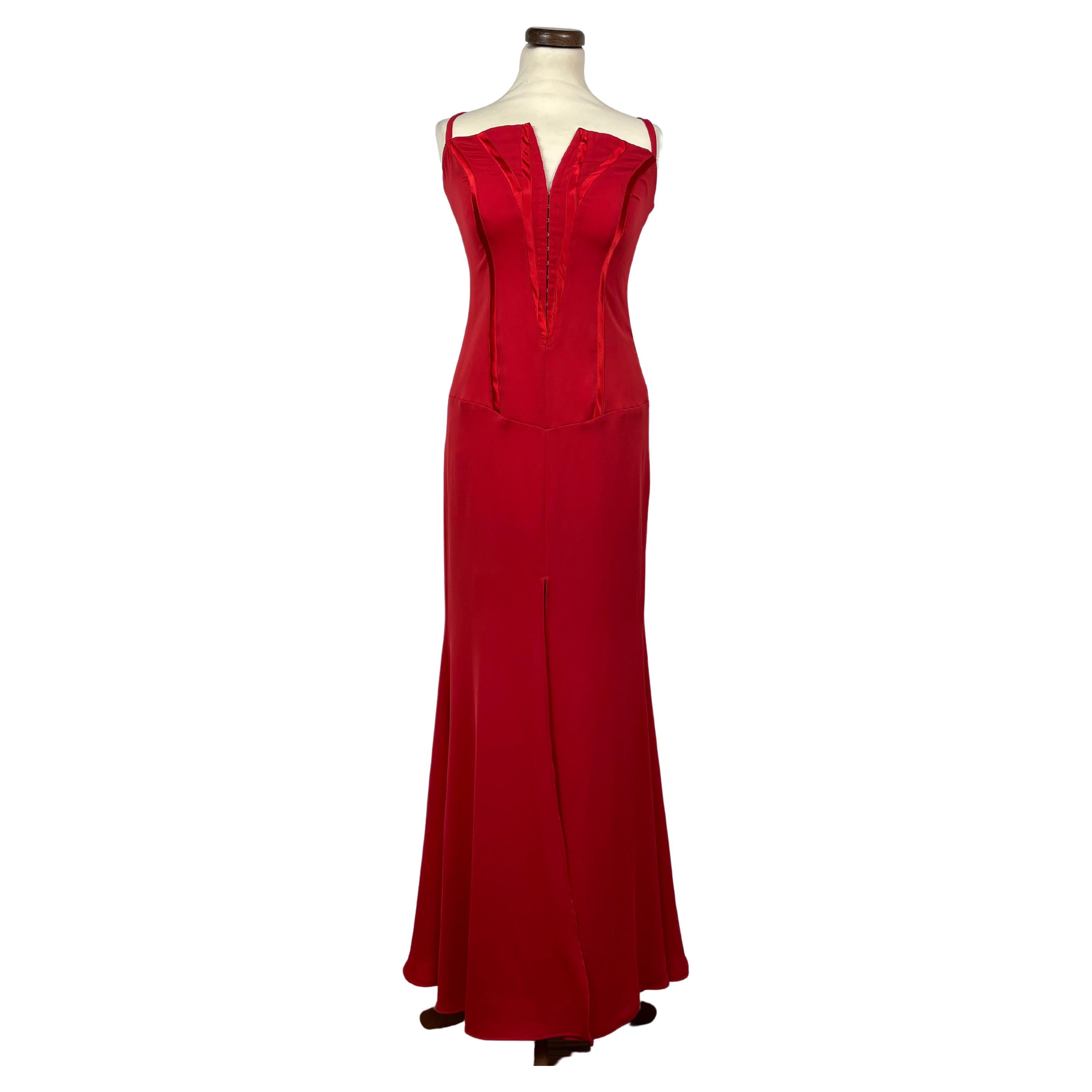 Versace 90s red long dress For Sale