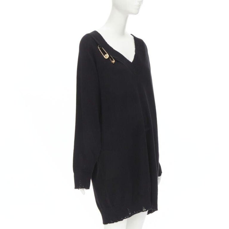VERSACE 95% cashmere wool punk gold Medusa safety pin distressed dress IT44 For Sale at 1stDibs VERSACE 95% cashmere wool punk gold Medusa safety pin distressed dress IT44 For Sale at 1stDibs